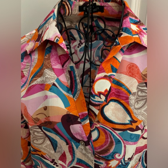 ETCETERA Multicolored Long Sleeve Silk Blouse Size 6 - Picture 3 of 6